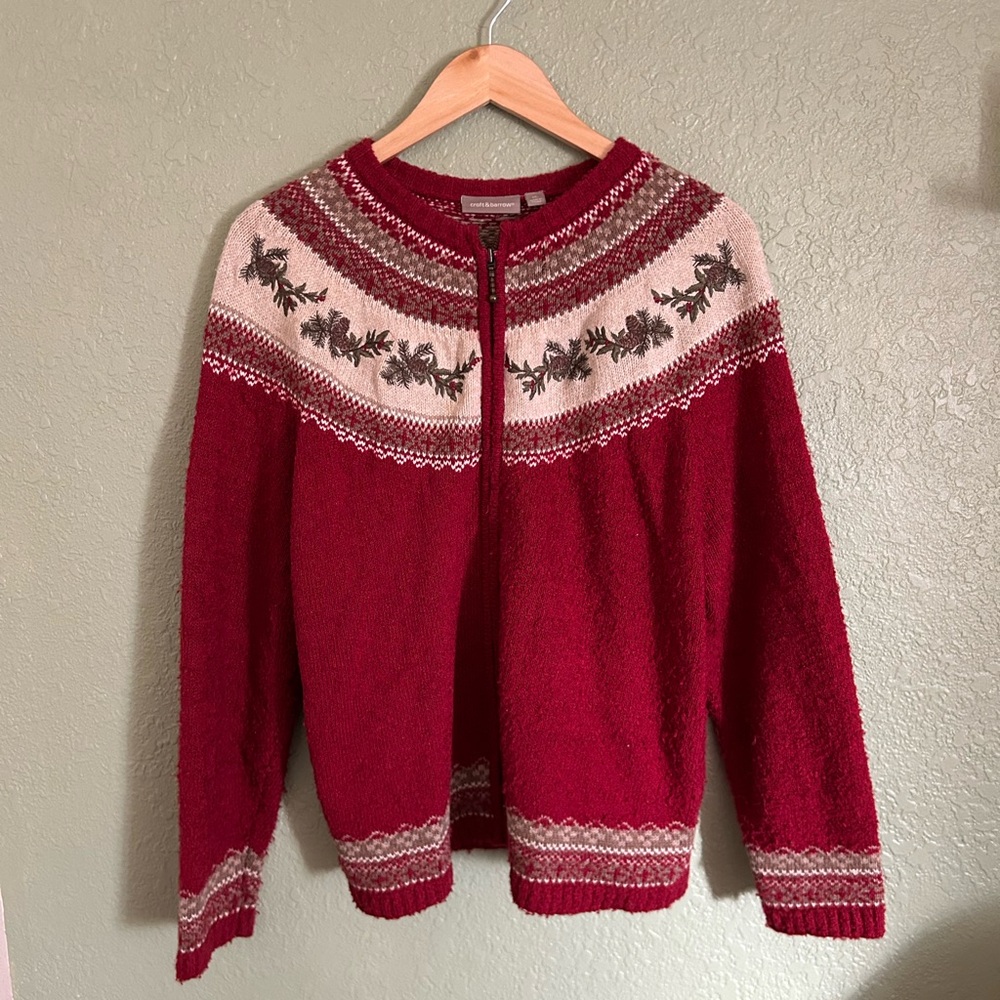 Croft & Barrow Red and Cream Patterned Cardigan